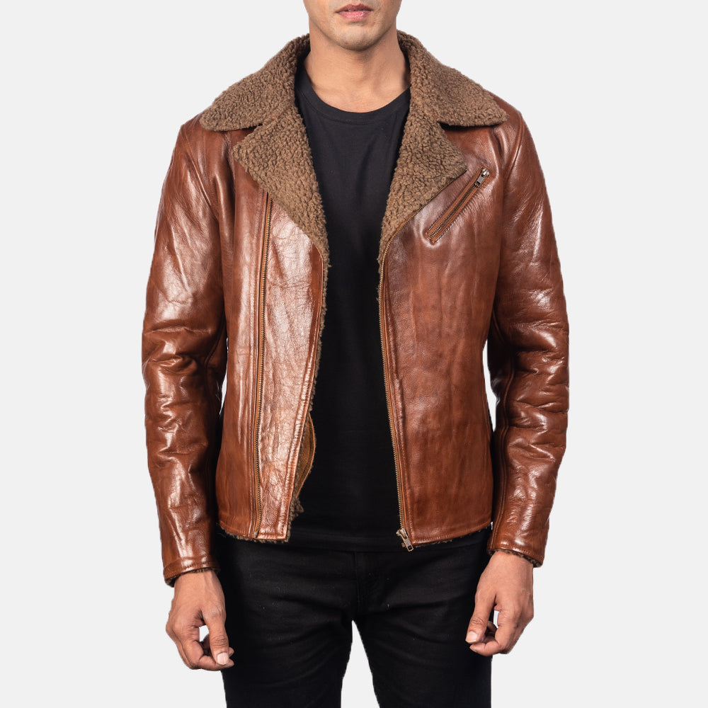 Alberto Shearling Brown Leather Jacket by Dash Racegear - men Jacket view 1