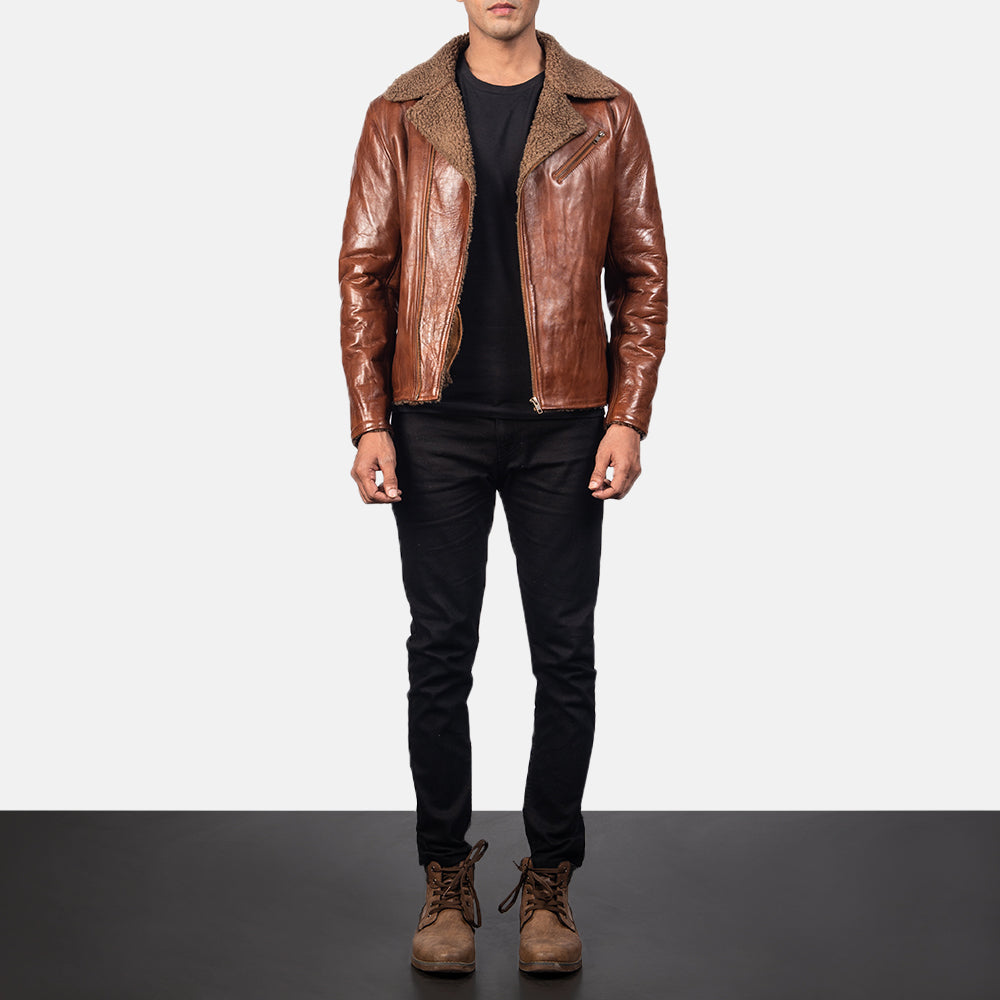 Alberto Shearling Brown Leather Jacket by Dash Racegear - men Jacket view 4
