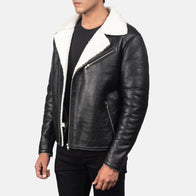 Alberto White Shearling Black Leather Jacket by Dash Racegear - men Jacket view 2