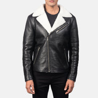 Alberto White Shearling Black Leather Jacket by Dash Racegear - men Jacket view 3