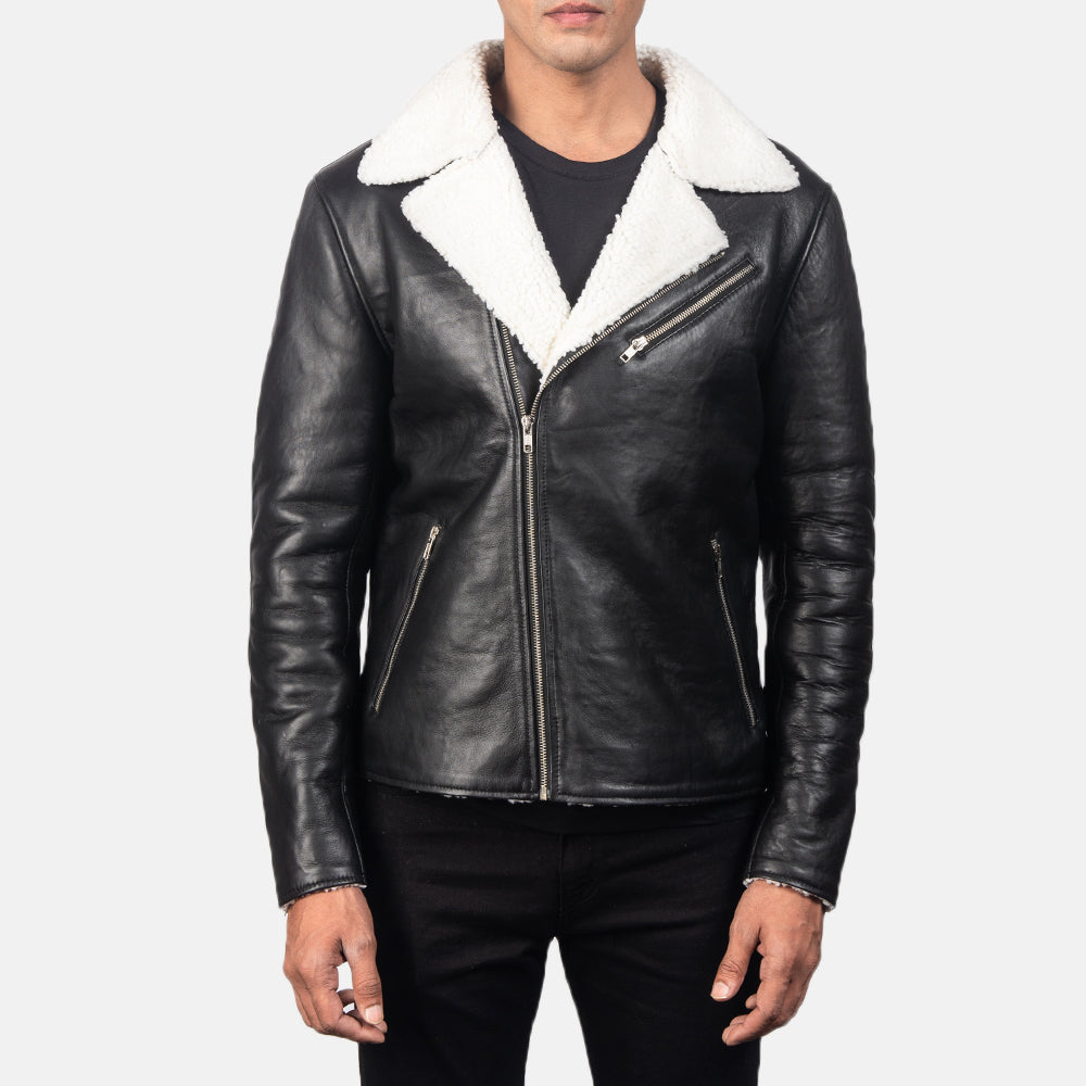 Alberto White Shearling Black Leather Jacket by Dash Racegear - men Jacket view 3