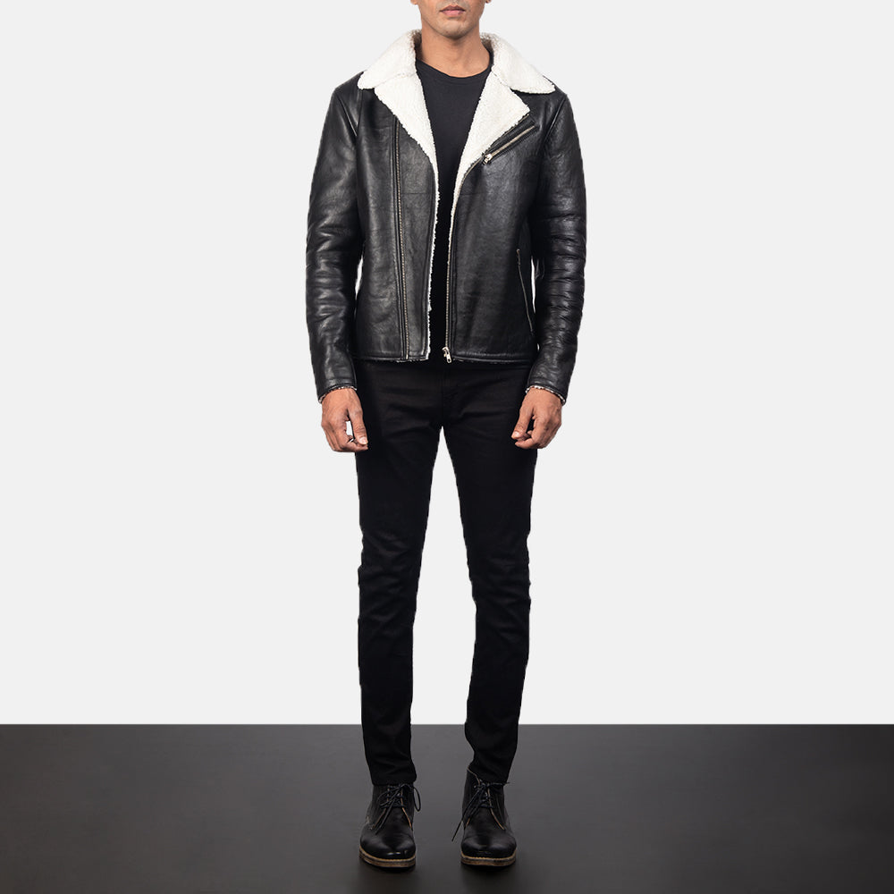 Alberto White Shearling Black Leather Jacket by Dash Racegear - men Jacket view 4