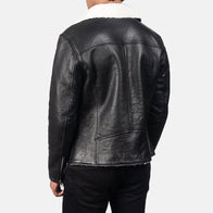 Alberto White Shearling Black Leather Jacket by Dash Racegear - men Jacket view 5