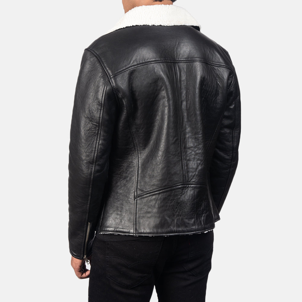 Alberto White Shearling Black Leather Jacket by Dash Racegear - men Jacket view 5