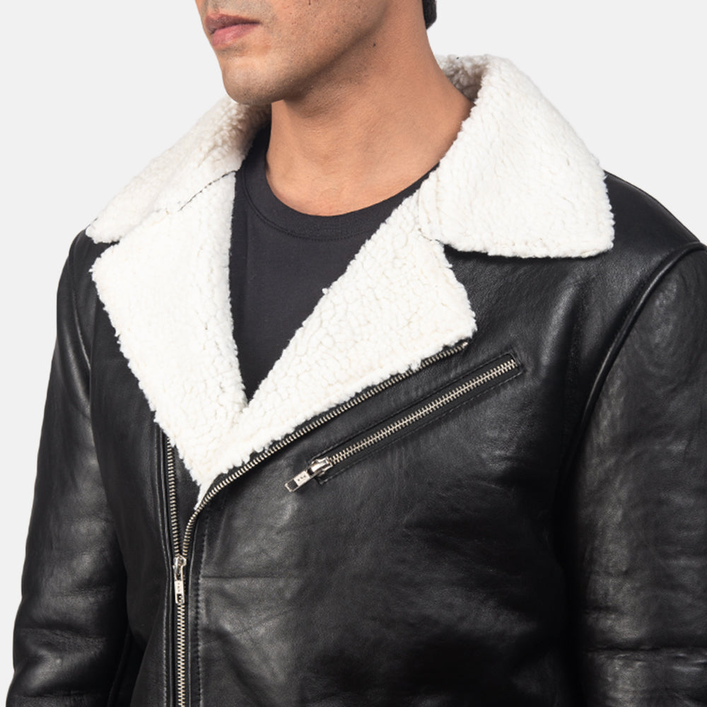 Alberto White Shearling Black Leather Jacket by Dash Racegear - men Jacket view 6