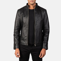 Alex Black Leather Biker Jacket by Dash Racegear - men Jacket view 1