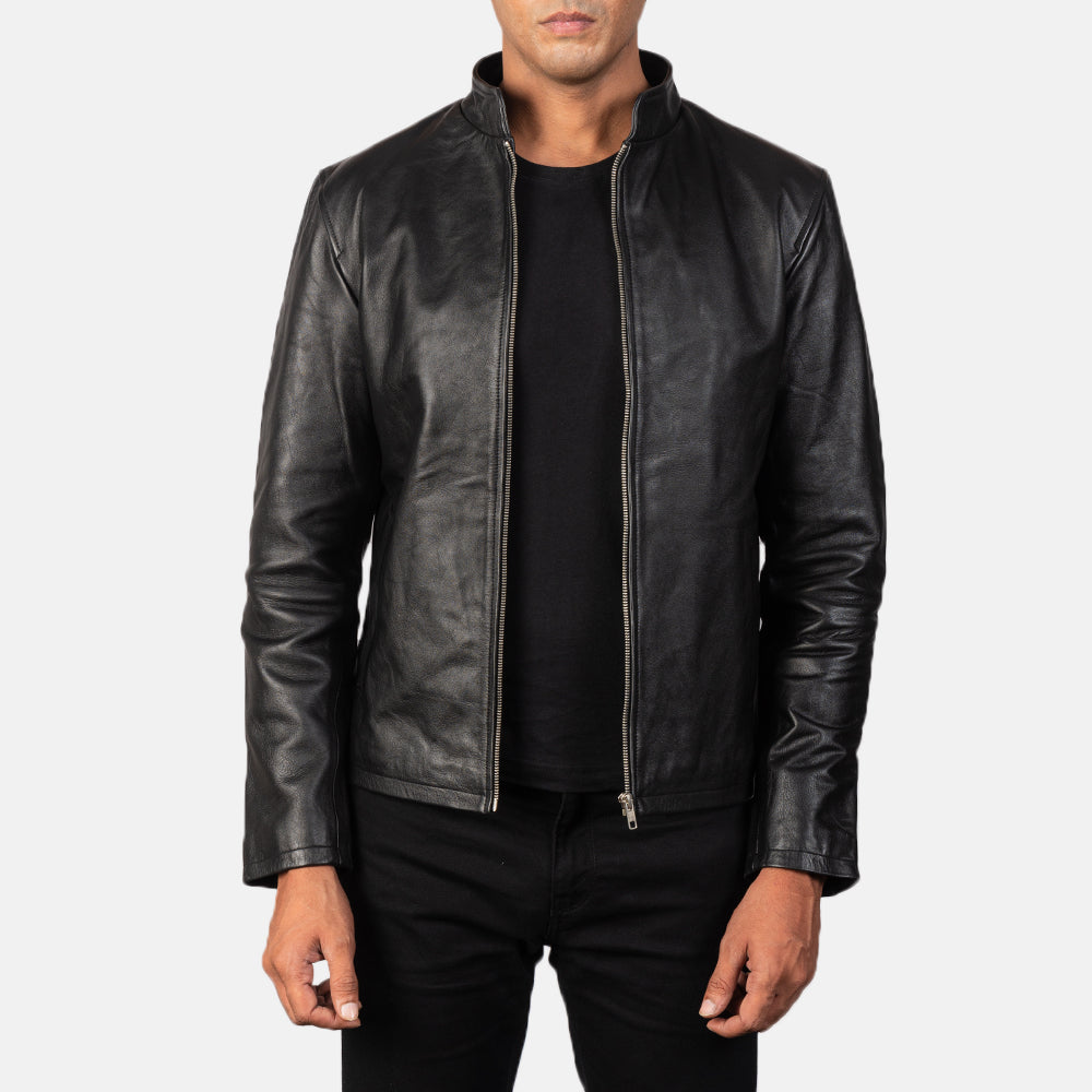 Alex Black Leather Biker Jacket by Dash Racegear - men Jacket view 1