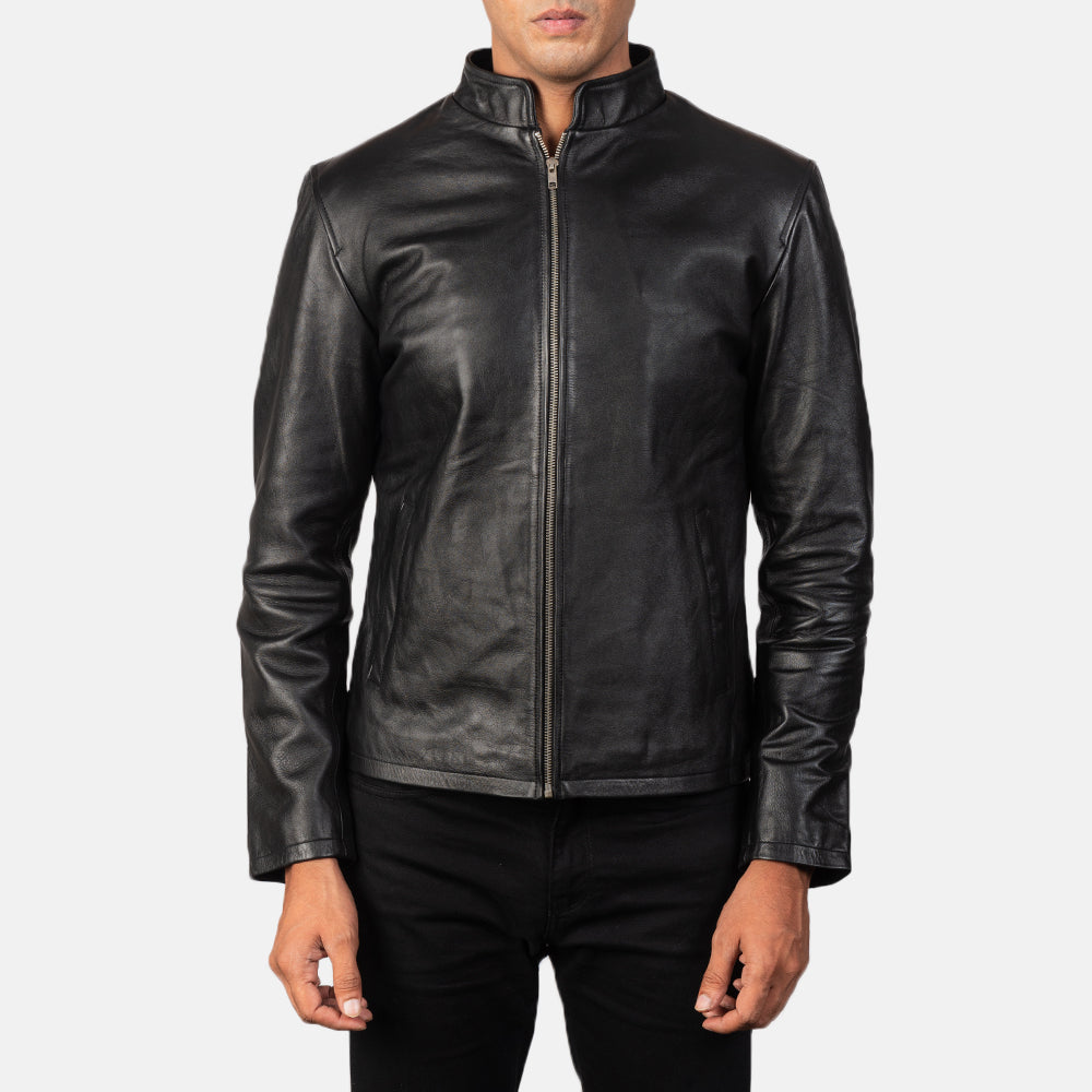 Alex Black Leather Biker Jacket by Dash Racegear - men Jacket view 3