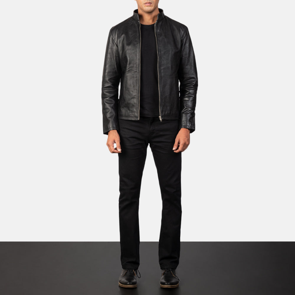 Alex Black Leather Biker Jacket by Dash Racegear - men Jacket view 4
