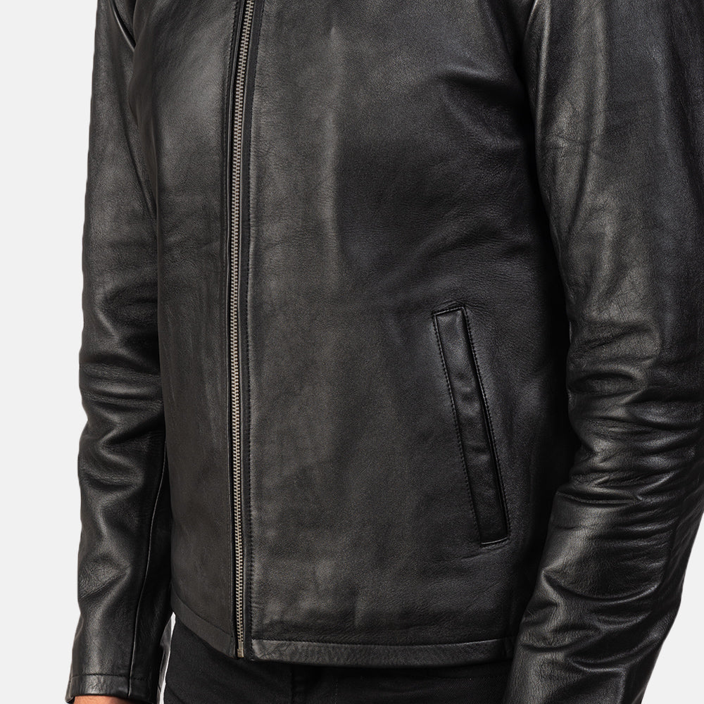 Alex Black Leather Biker Jacket by Dash Racegear - men Jacket view 6