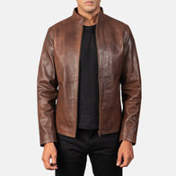 Alex Brown Leather Biker Jacket by Dash Racegear - men Jacket view 1