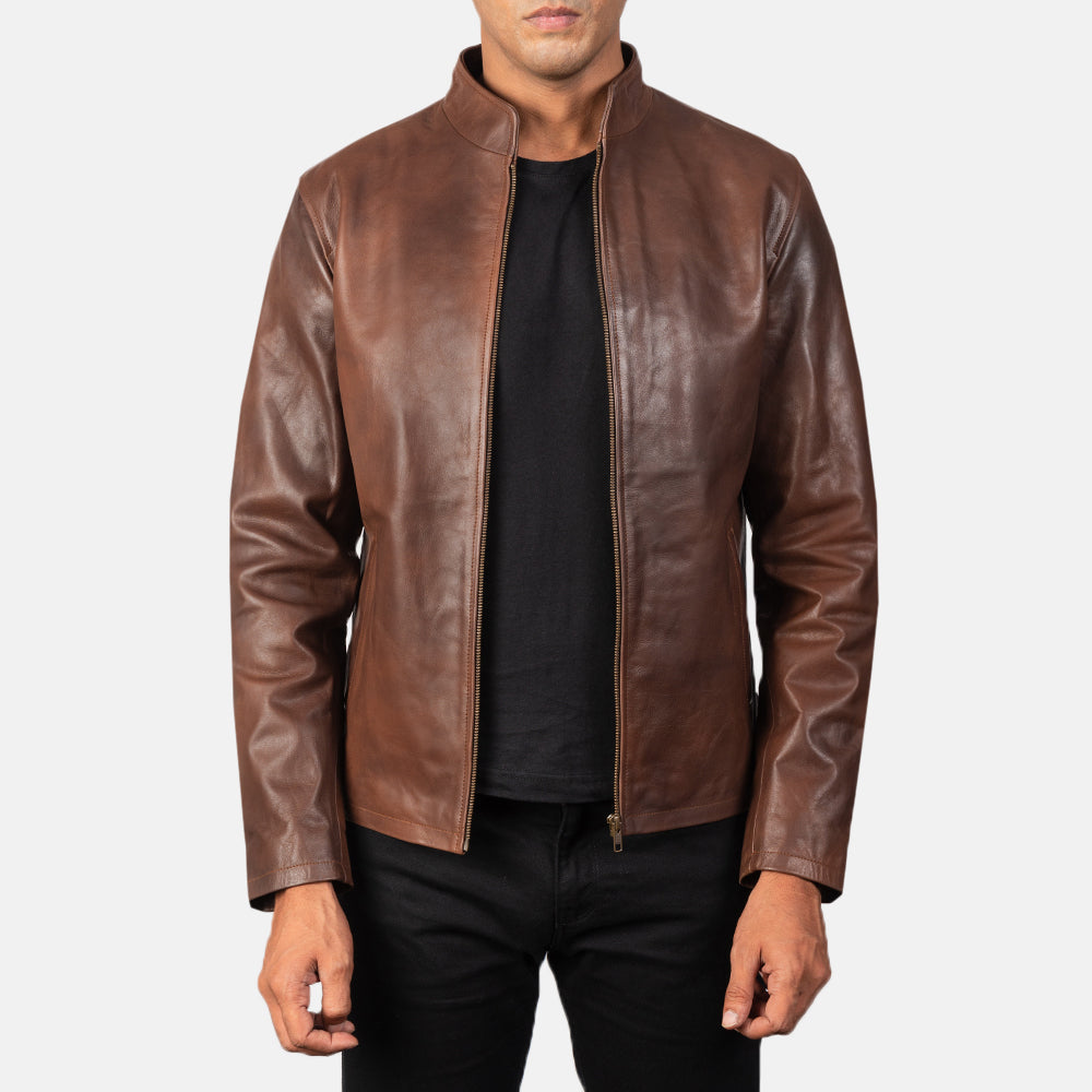 Alex Brown Leather Biker Jacket by Dash Racegear - men Jacket view 1