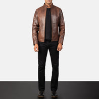 Alex Brown Leather Biker Jacket by Dash Racegear - men Jacket view 3