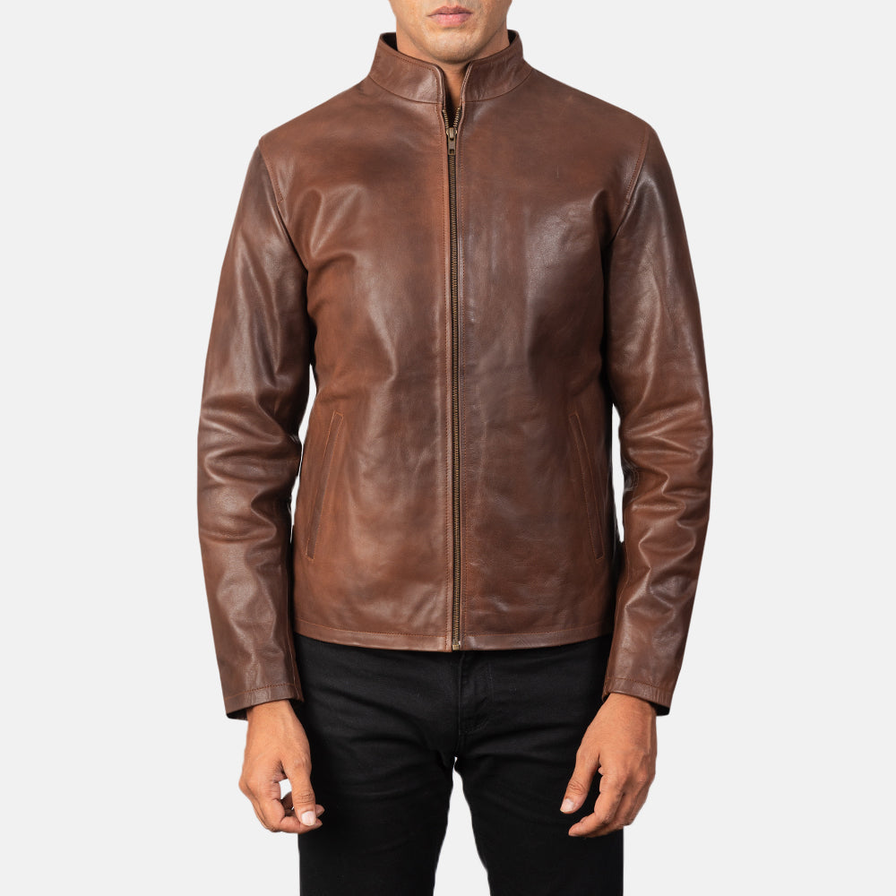 Alex Brown Leather Biker Jacket by Dash Racegear - men Jacket view 4