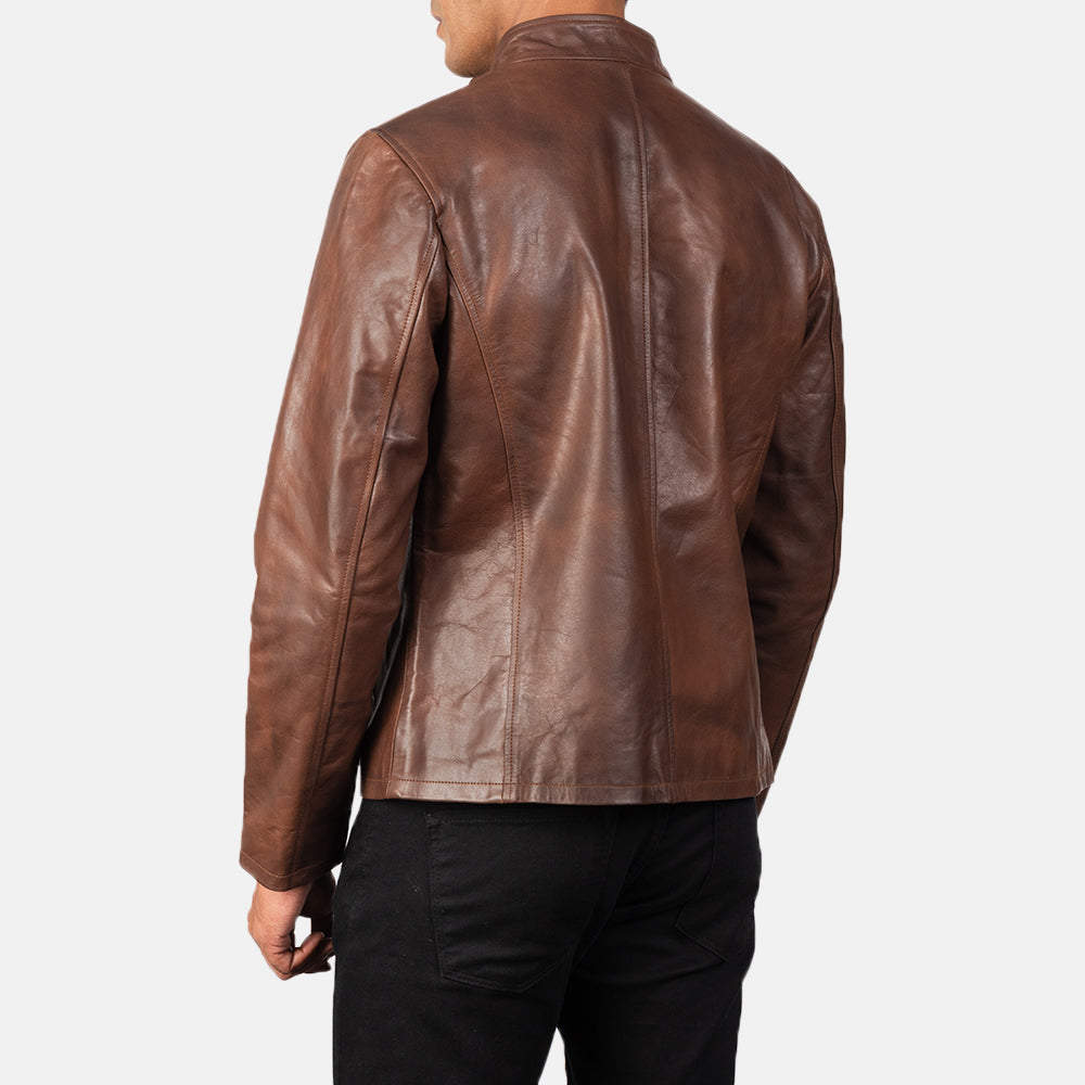 Alex Brown Leather Biker Jacket by Dash Racegear - men Jacket view 5
