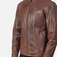 Alex Brown Leather Biker Jacket by Dash Racegear - men Jacket view 6
