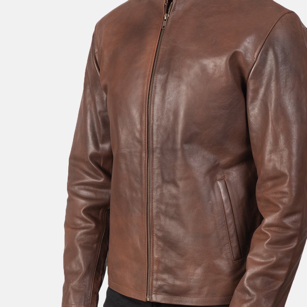 Alex Brown Leather Biker Jacket by Dash Racegear - men Jacket view 6