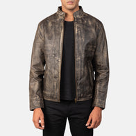 Alex Distressed Brown Leather Biker Jacket by Dash Racegear - men Jacket view 1