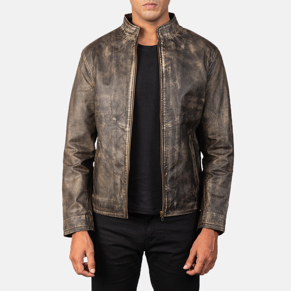 Alex Distressed Brown Leather Biker Jacket by Dash Racegear - men Jacket view 1