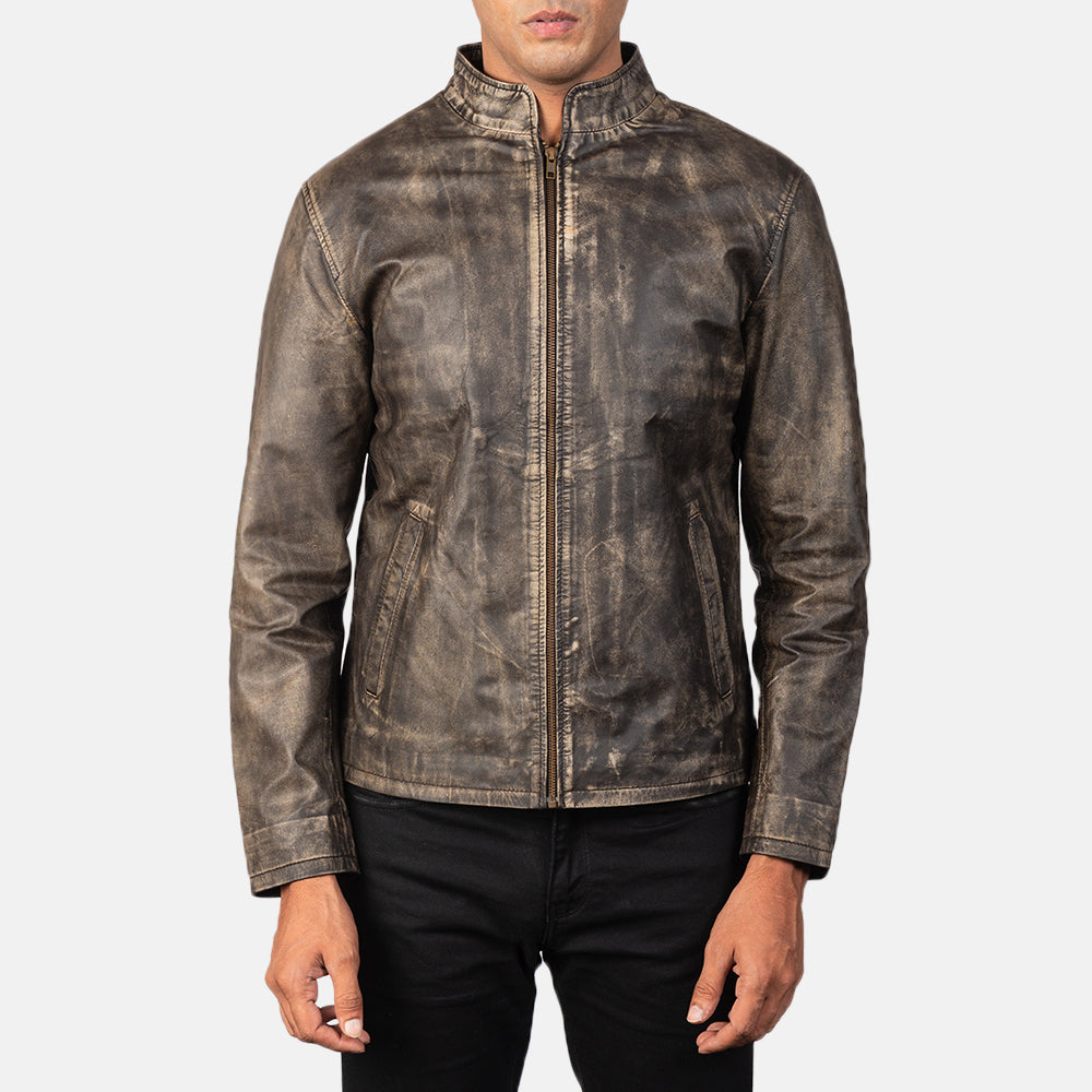 Alex Distressed Brown Leather Biker Jacket by Dash Racegear - men Jacket view 4