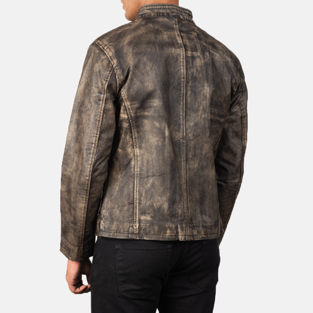 Alex Distressed Brown Leather Biker Jacket by Dash Racegear - men Jacket view 5