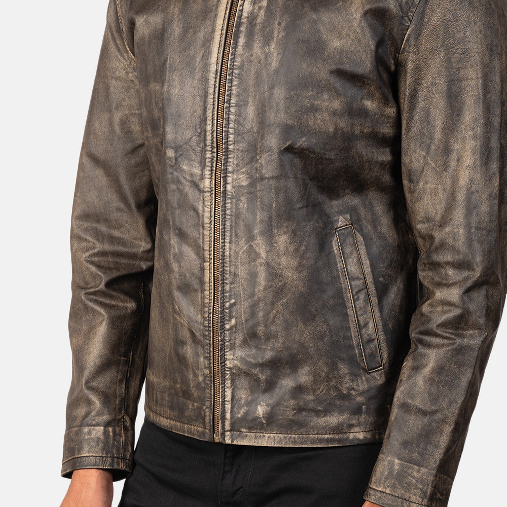 Alex Distressed Brown Leather Biker Jacket by Dash Racegear - men Jacket view 6