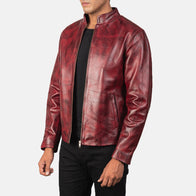 Alex Distressed Burgundy Leather Jacket by Dash Racegear - men Jacket view 2