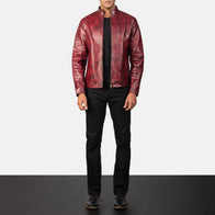 Alex Distressed Burgundy Leather Jacket by Dash Racegear - men Jacket view 3