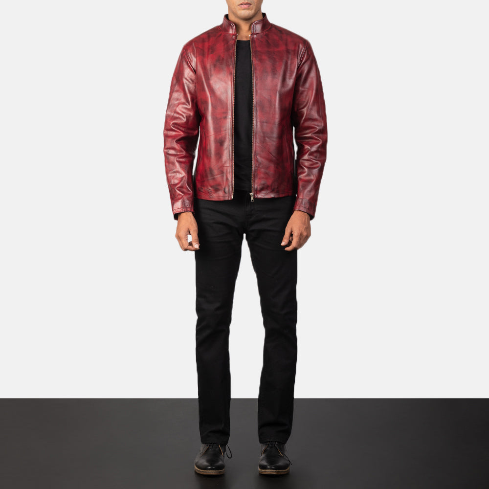 Alex Distressed Burgundy Leather Jacket by Dash Racegear - men Jacket view 3