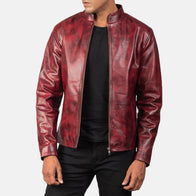 Alex Distressed Burgundy Leather Jacket by Dash Racegear - men Jacket view 4