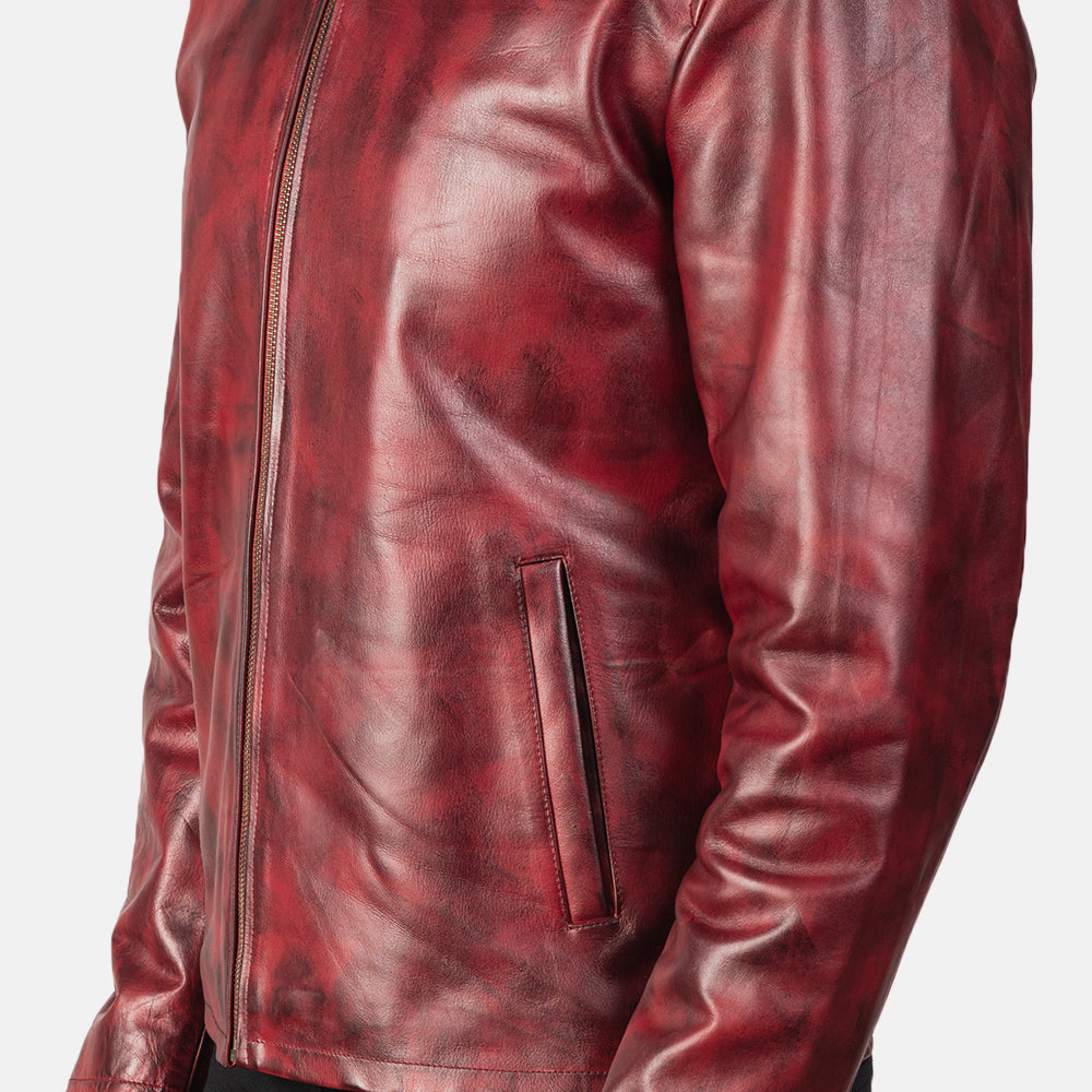 Alex Distressed Burgundy Leather Jacket by Dash Racegear - men Jacket view 6