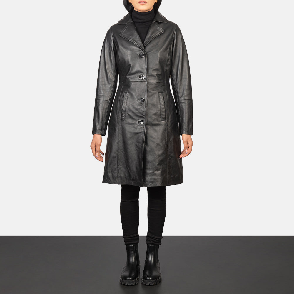 Alexis Black Single Breasted Leather Coat by Dash Racegear - women Jacket view 1
