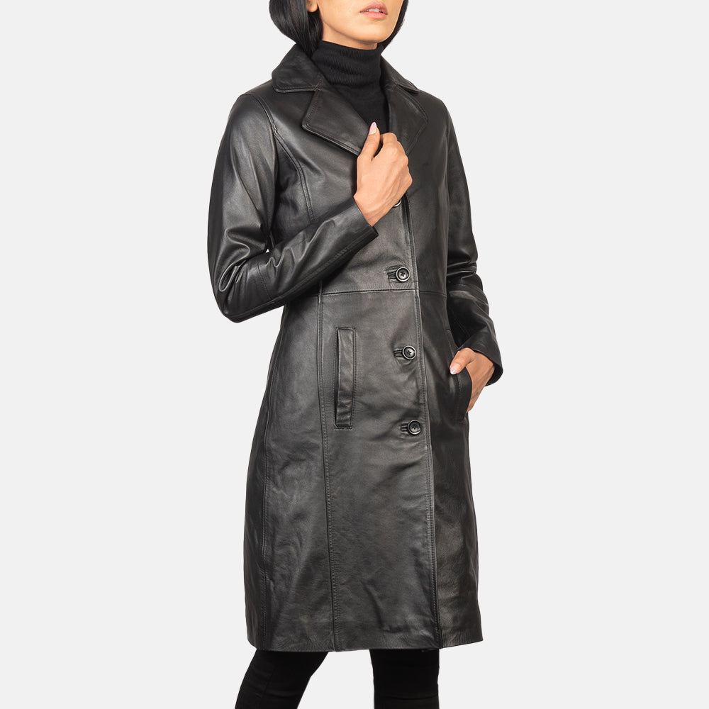 Alexis Black Single Breasted Leather Coat by Dash Racegear - women Jacket view 2