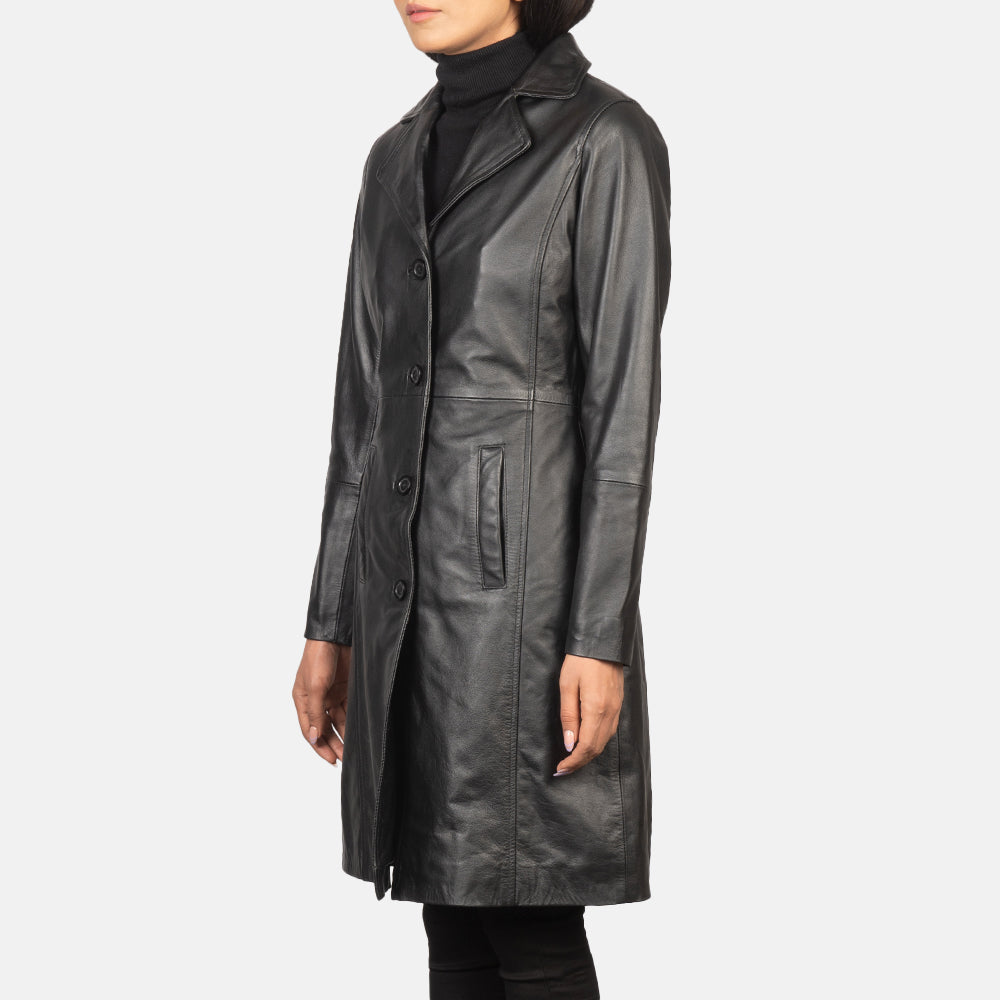 Alexis Black Single Breasted Leather Coat by Dash Racegear - women Jacket view 3