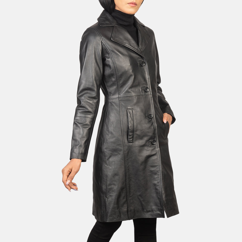 Alexis Black Single Breasted Leather Coat by Dash Racegear - women Jacket view 4