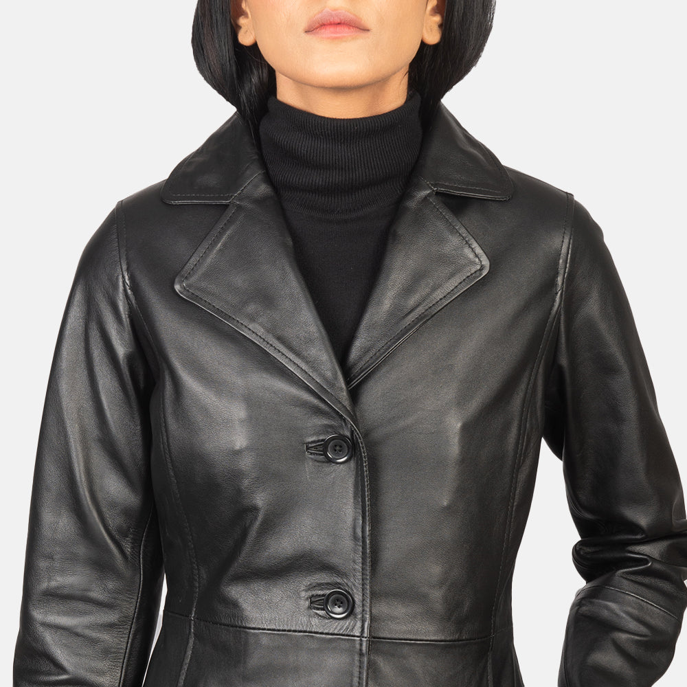 Alexis Black Single Breasted Leather Coat by Dash Racegear - women Jacket view 6