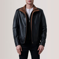 Alfred Black Leather Bomber Jacket by Dash Racegear - men Jacket view 1