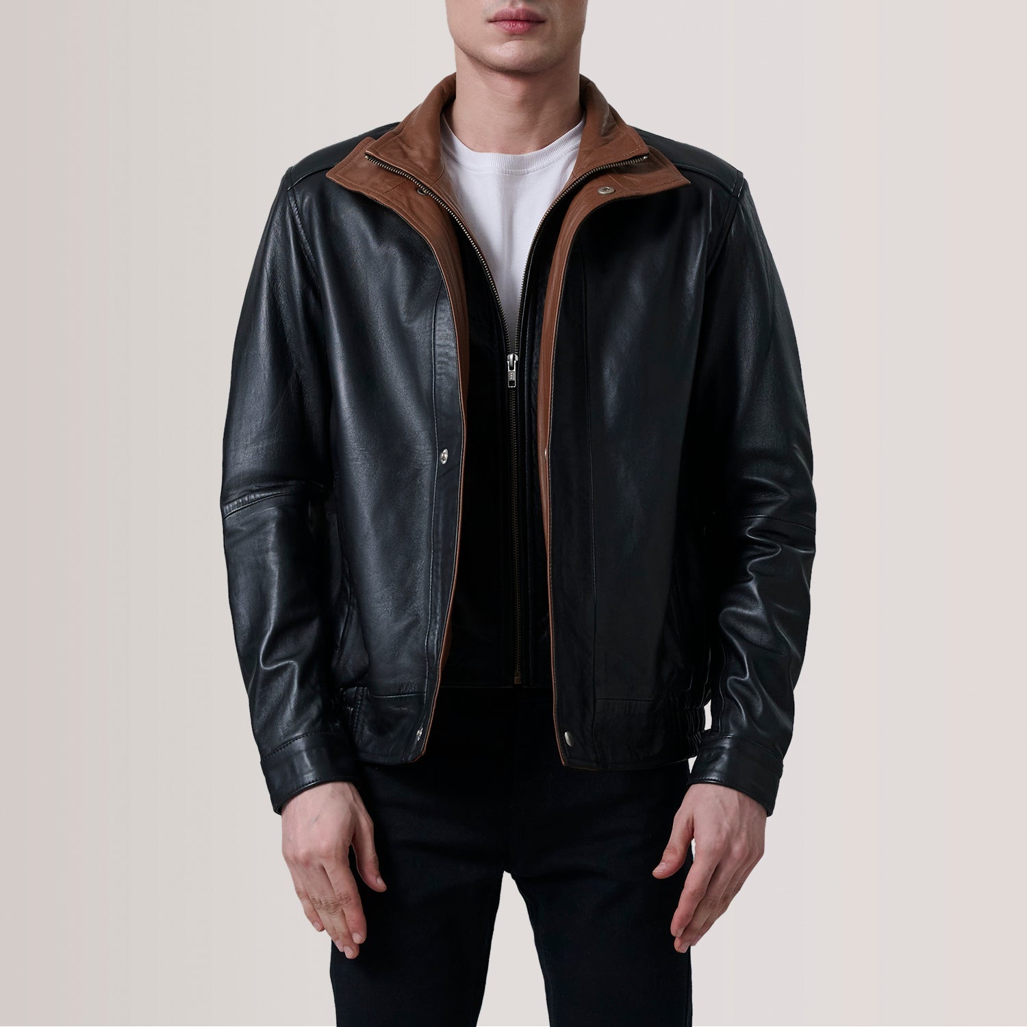 Alfred Black Leather Bomber Jacket by Dash Racegear - men Jacket view 1