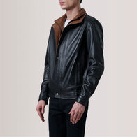 Alfred Black Leather Bomber Jacket by Dash Racegear - men Jacket view 3