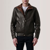 Alfred Brown Leather Bomber Jacket by Dash Racegear - men Jacket view 4