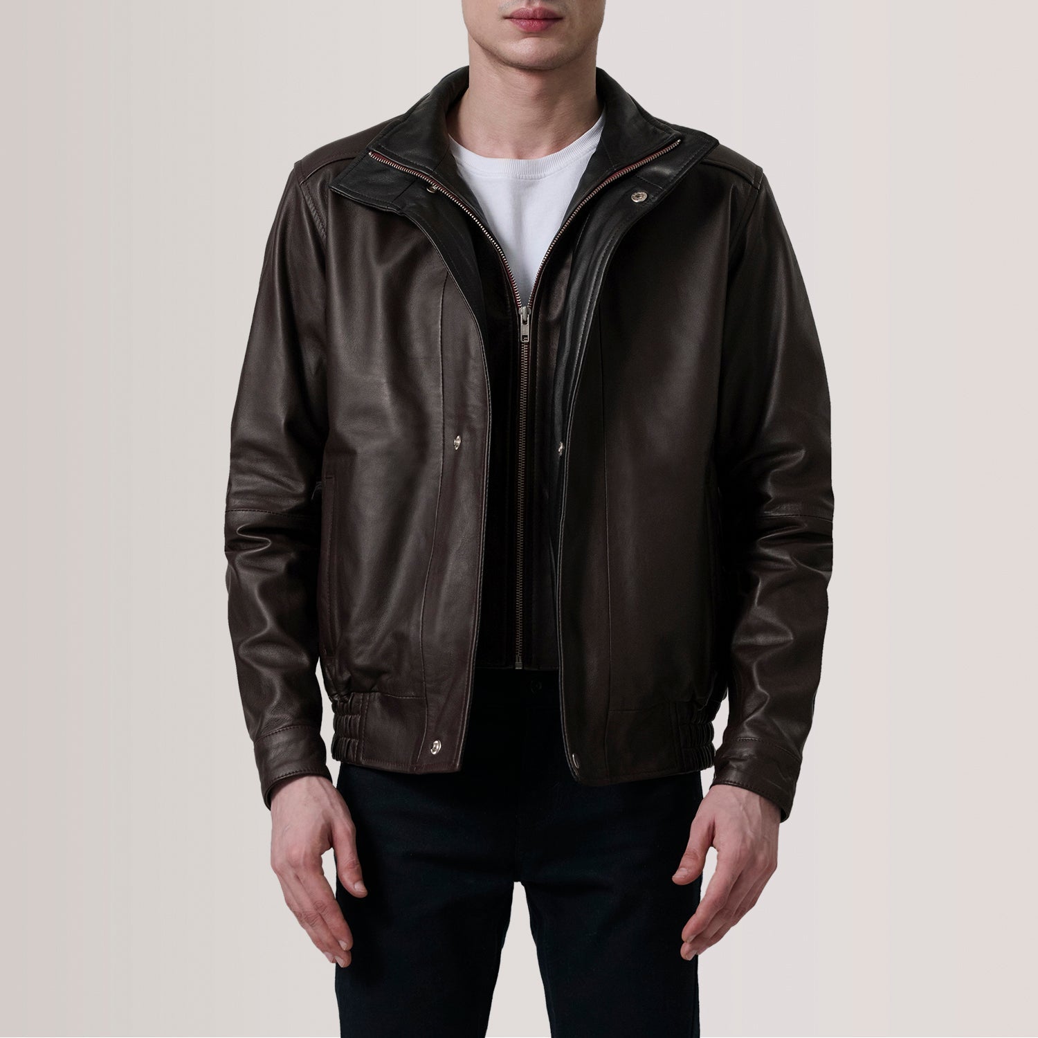 Alfred Maroon Leather Bomber Jacket by Dash Racegear - men Jacket view 1