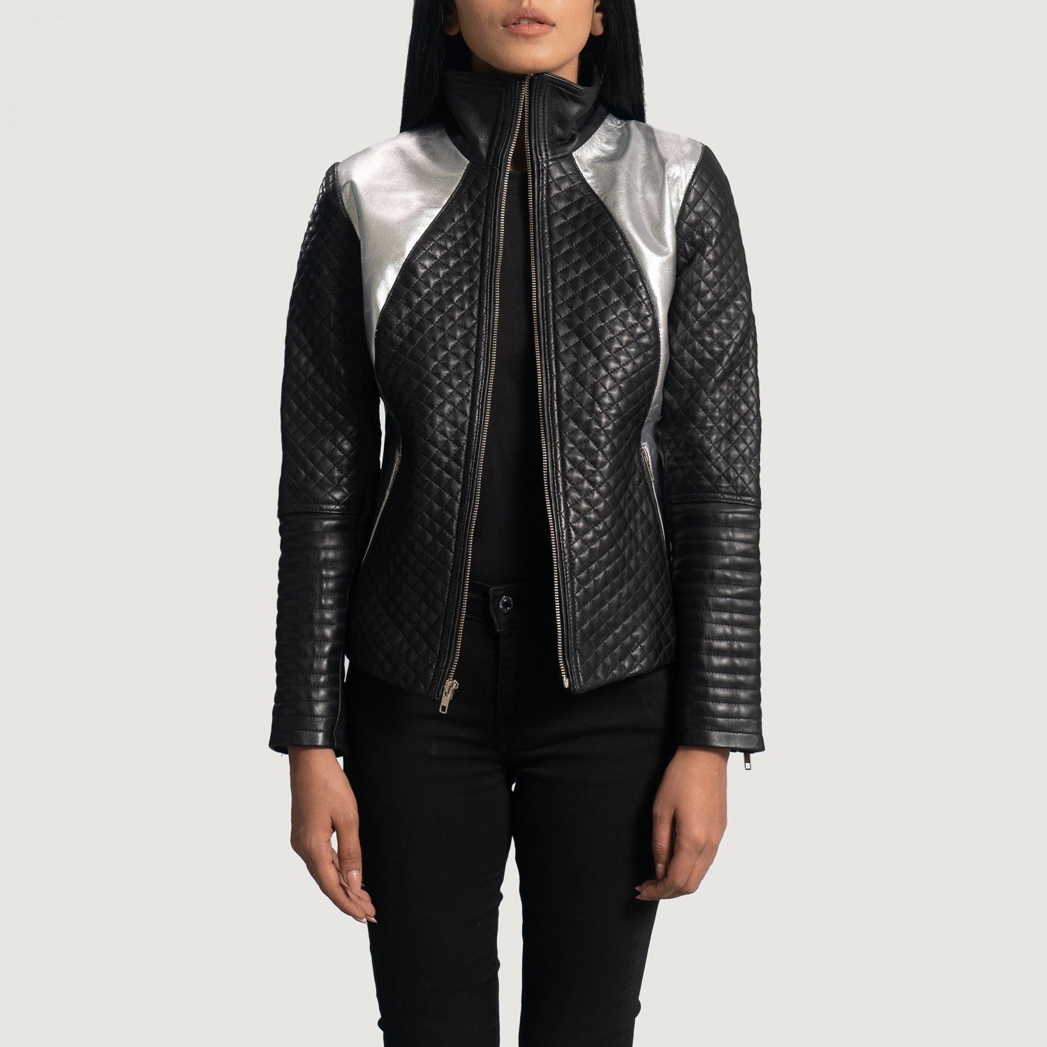 Alia Metallic Black Leather Biker Jacket by Dash Racegear - women Jacket view 1