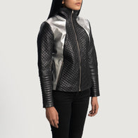 Alia Metallic Black Leather Biker Jacket by Dash Racegear - women Jacket view 2