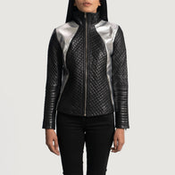 Alia Metallic Black Leather Biker Jacket by Dash Racegear - women Jacket view 3