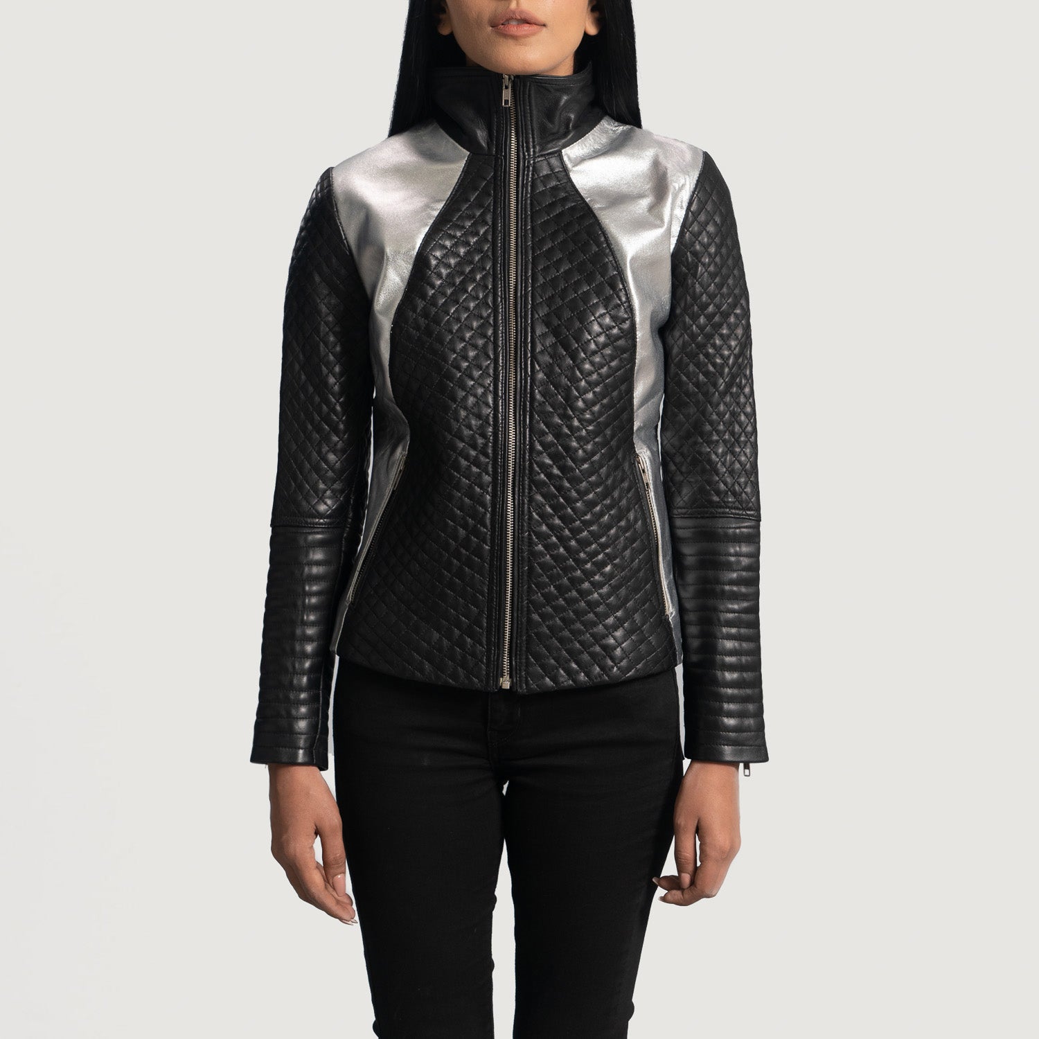 Alia Metallic Black Leather Biker Jacket by Dash Racegear - women Jacket view 3