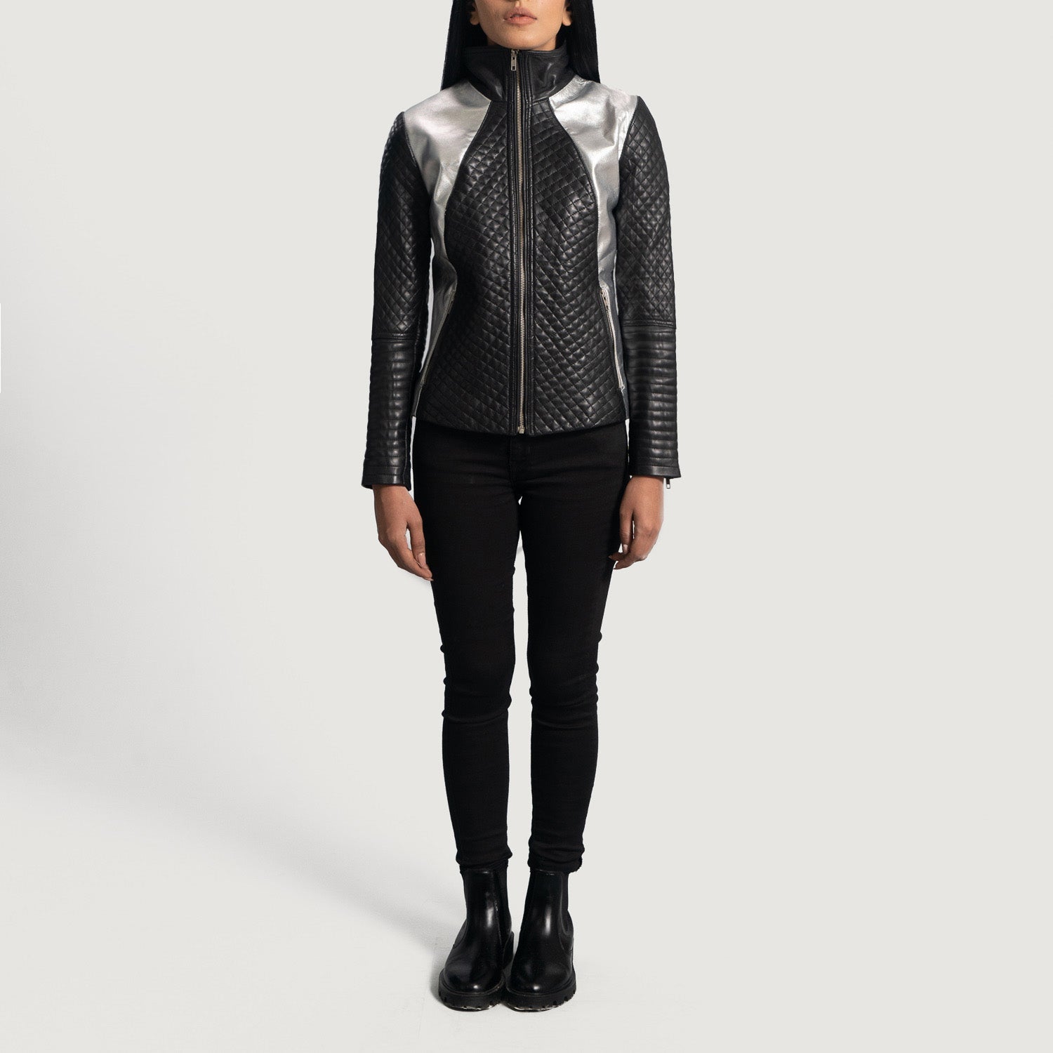 Alia Metallic Black Leather Biker Jacket by Dash Racegear - women Jacket view 4