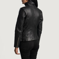 Alia Metallic Black Leather Biker Jacket by Dash Racegear - women Jacket view 5