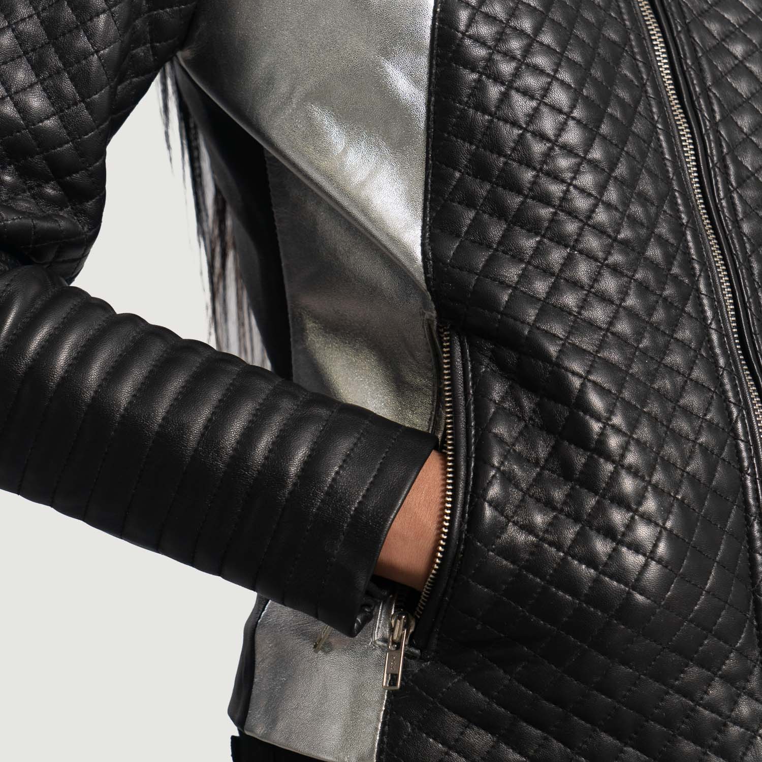 Alia Metallic Black Leather Biker Jacket by Dash Racegear - women Jacket view 6