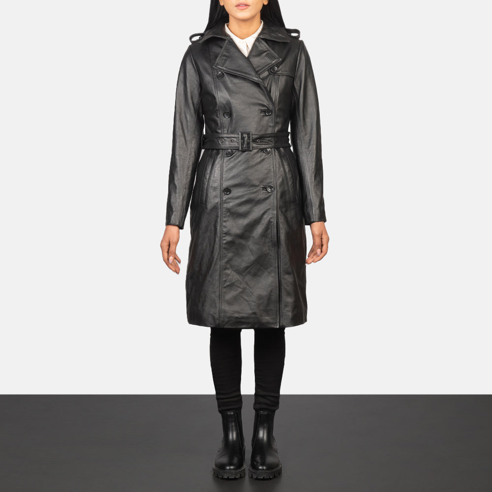 Alice Black Double Breasted Leather Coat by Dash Racegear - women Jacket view 1