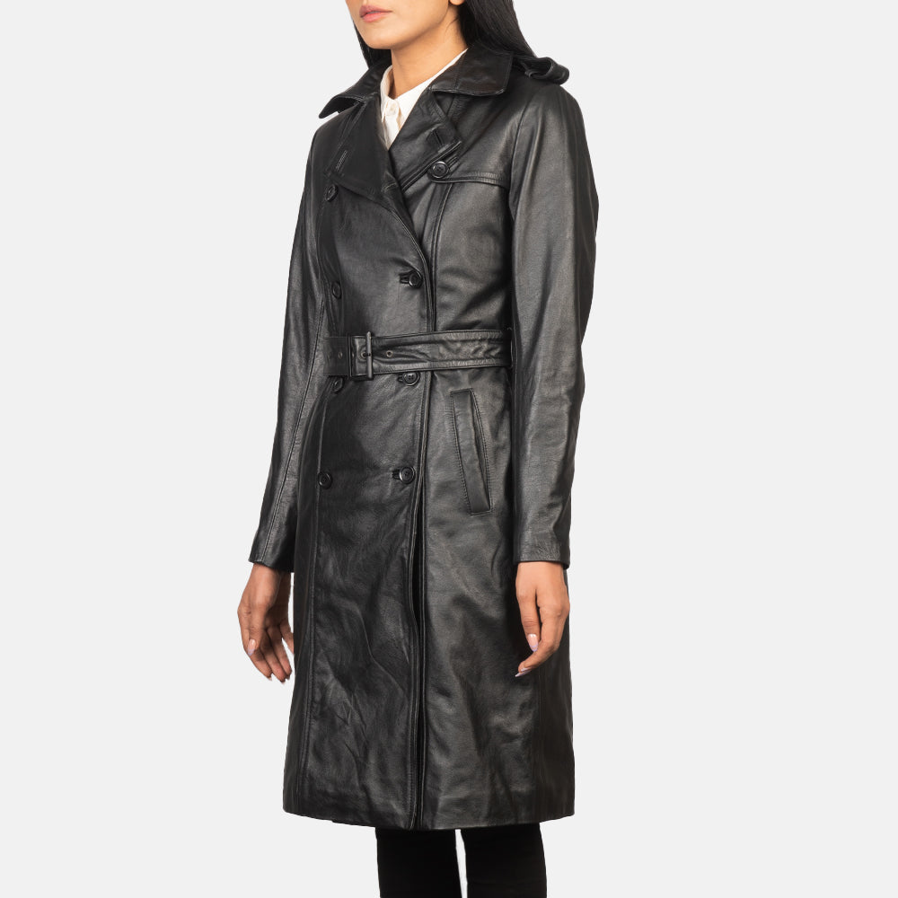 Alice Black Double Breasted Leather Coat by Dash Racegear - women Jacket view 2